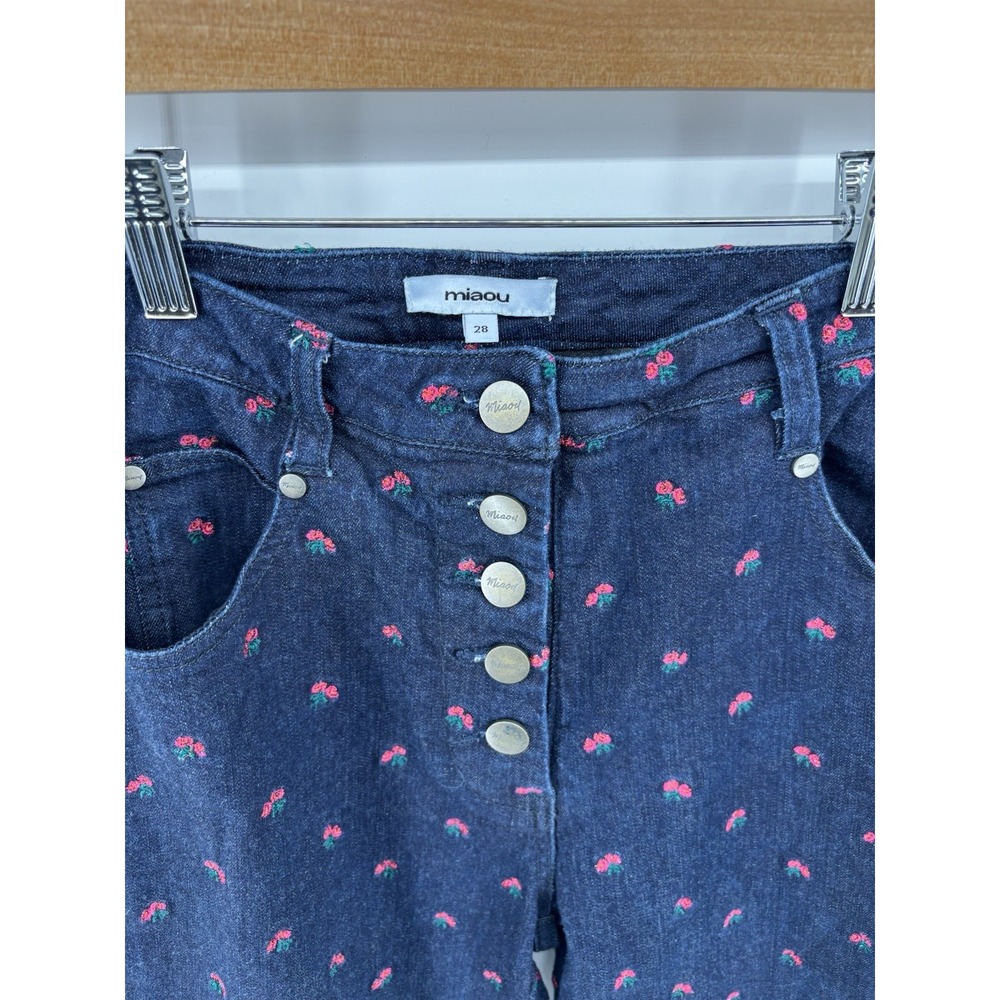 Miaou Jeans Women's Sz 28 Floral Rose Embroidered Straight Leg Coquette Chic - Picture 7 of 14